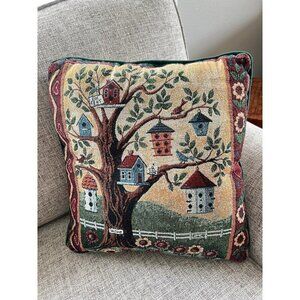 Bird Houses Tapestry Throw Pillow Country Cottage Farmhouse Rustic Decorative